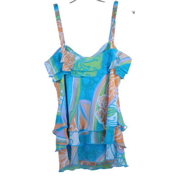 W Work To Weekend Tiered Sleeveless Top Size 12 Psychedelic Floral Paisley Y2K - Picture 2 of 6